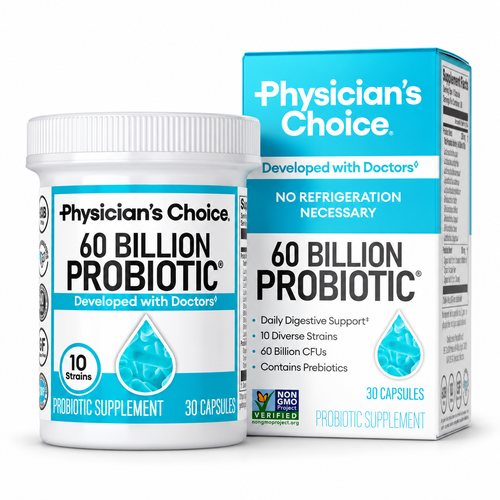 Physician’s Choice 60 Billion Probiotic 30-capsule bottle and box on a white background