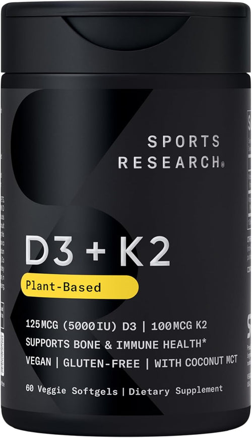Sports Research Vegan Vitamin D3 + K2 5000 IU D3 and 100 mcg K2, 60-count bottle